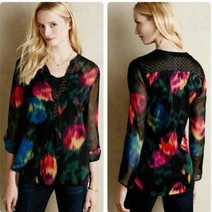 ANTHROPOLOGIE Tulipano Watercolor Blouse Top Black